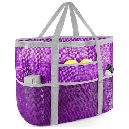 Custom 8 Pockets Foldable Family Size Mesh Beach Tote Bag