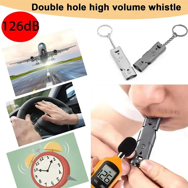 Stainless Steel Double Tube Sonic Outdoor Rescue Whistle