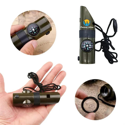 Outdoor 7-In-1 Multifunctional Compass Whistle Flashlights