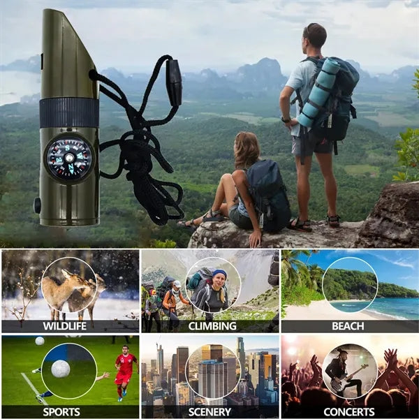 Outdoor 7-In-1 Multifunctional Compass Whistle Flashlights