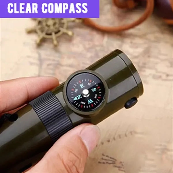 Outdoor 7-In-1 Multifunctional Compass Whistle Flashlights