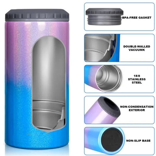 4 In 1 Insulated Slim Can Cooler With Lid