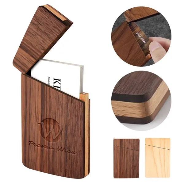 Magnetic Black Walnut Wood Business Card Holder