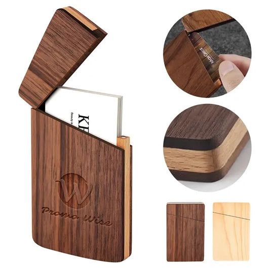 Magnetic Black Walnut Wood Business Card Holder