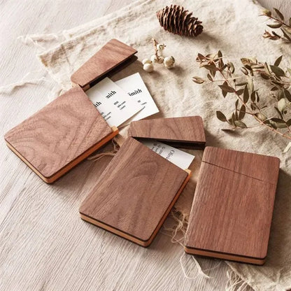 Magnetic Black Walnut Wood Business Card Holder
