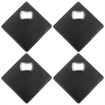 Leather Shell Stainless Steel Bottle Opener and Coaster