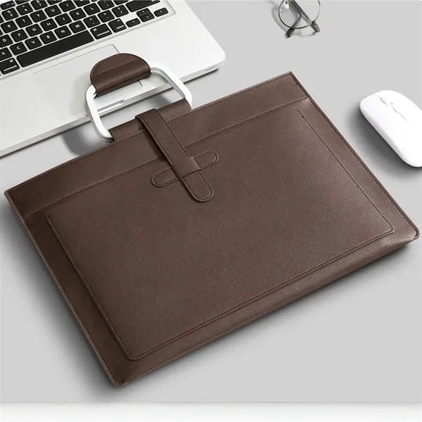 Faux Leather Document Bag With Handle For Office And Events