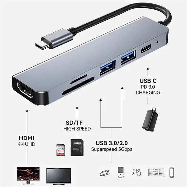 6-in-1 USB-C Hub Docking Station