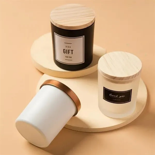 Empty Candle Jars with Bamboo Lids and Labels