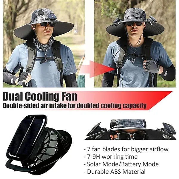 Wide Brim Sun Hat With Solar Fan