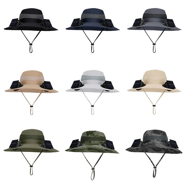 Wide Brim Sun Hat With Solar Fan