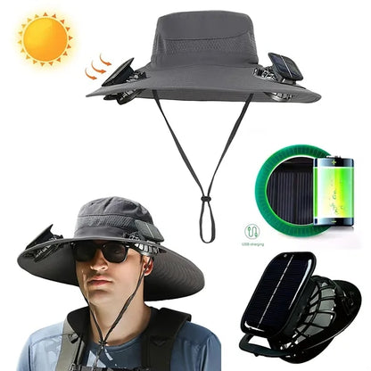 Wide Brim Sun Hat With Solar Fan