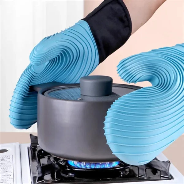 Kitchen grilling heat resistant silicone oven mitts gloves