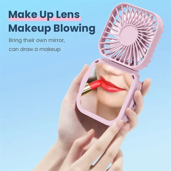 USB Rechargeable Handheld Portable Fan with Mirror