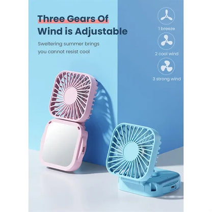 USB Rechargeable Handheld Portable Fan with Mirror