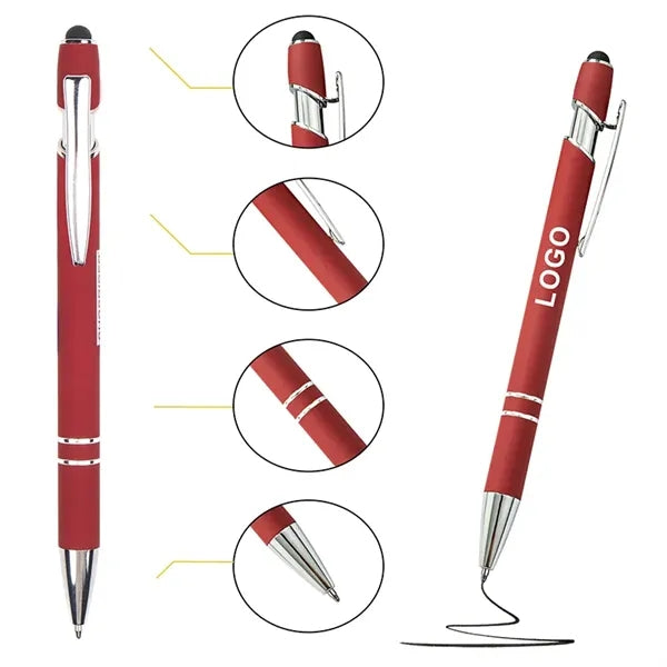14.3'' Soft-Touch Aluminum Ballpoint Pen w/ Stylus Top MOQ50