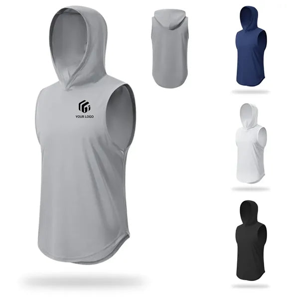 Men's quick dry fitness running gym hoodies hooded tank tops