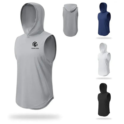 Men's quick dry fitness running gym hoodies hooded tank tops