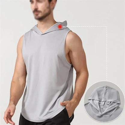 Men's quick dry fitness running gym hoodies hooded tank tops