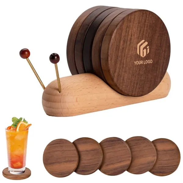 Funny housewarming  gift table decor snail wooden coasters