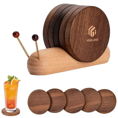 Funny housewarming  gift table decor snail wooden coasters