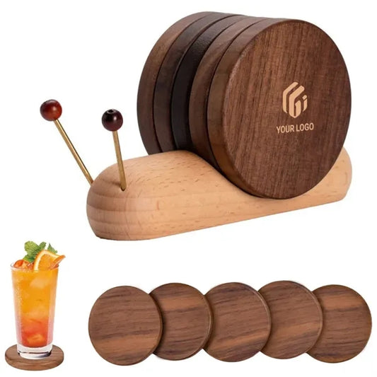 Funny housewarming  gift table decor snail wooden coasters