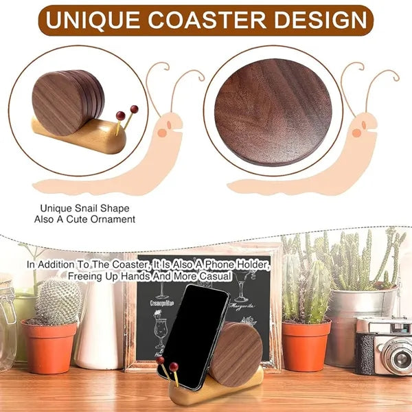 Funny housewarming  gift table decor snail wooden coasters
