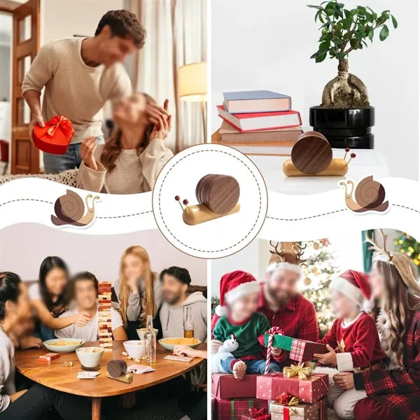 Funny housewarming  gift table decor snail wooden coasters