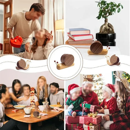 Funny housewarming  gift table decor snail wooden coasters