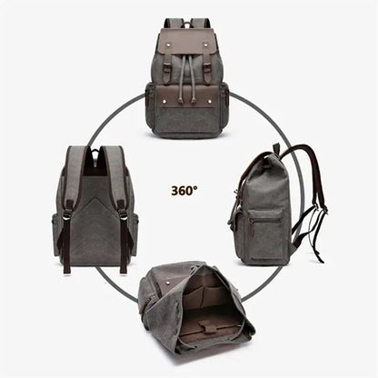 Multifunctional Vintage Canvas PU Leather Travel Backpacks