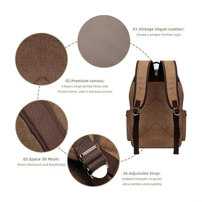 Multifunctional Vintage Canvas PU Leather Travel Backpacks
