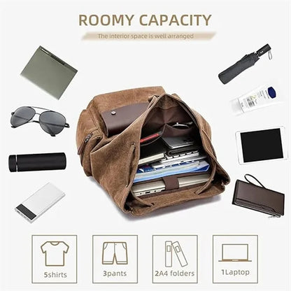Multifunctional Vintage Canvas PU Leather Travel Backpacks