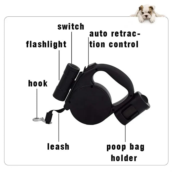 Pet items anti-slip retractable dog leash with flashlight