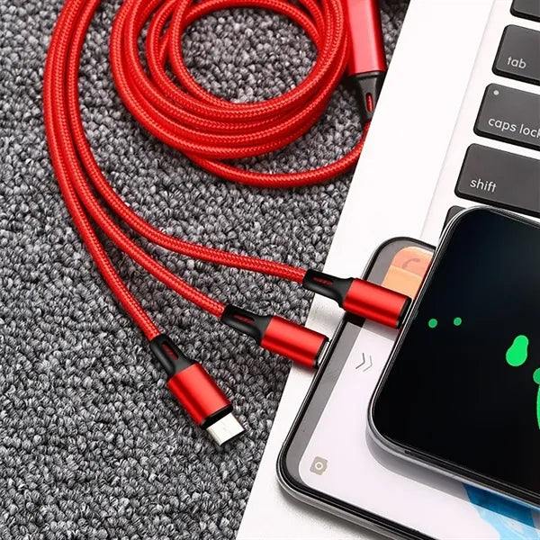 3-in-1 Multi-Charging Cable with Nylon Braided Cord
