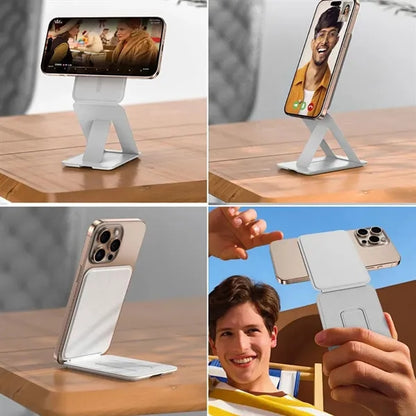 Magnetic Phone Wallet Stand with Foldable Kickstand