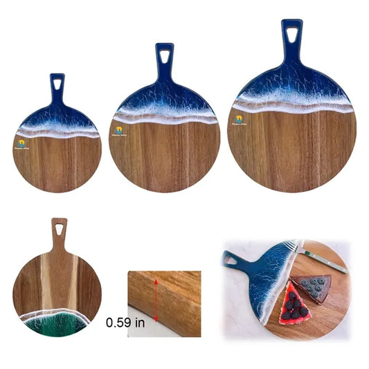 Round Natural Wave Resin Cutting Board Handled Cutting Board