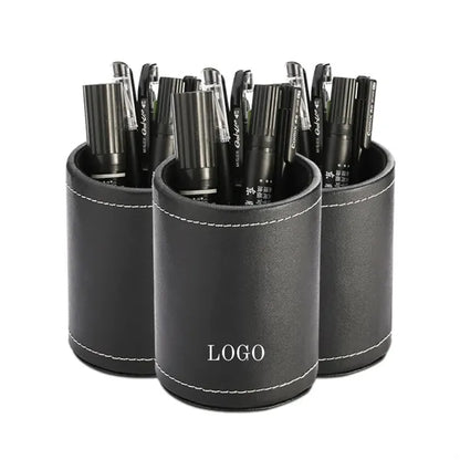 Desktop PU Leather Round Pen Holder