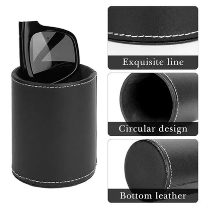 Desktop PU Leather Round Pen Holder