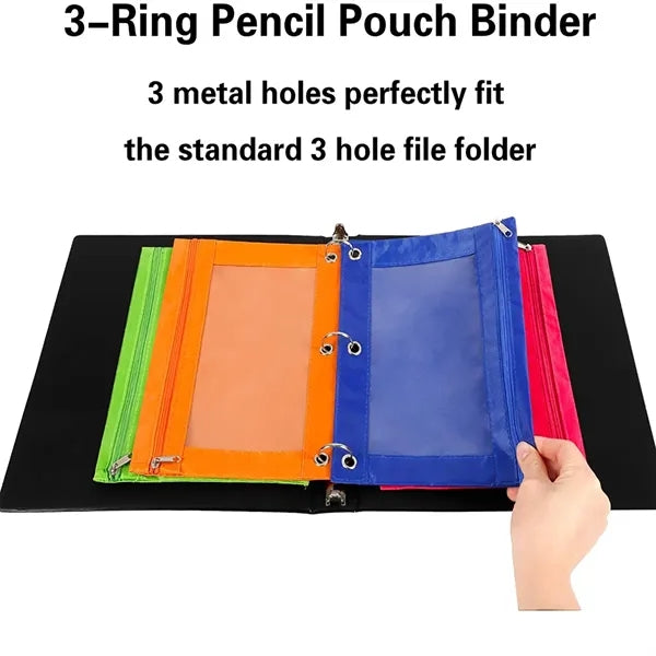 3-Ring Zipper Pencil Pouch with Clear Window for School