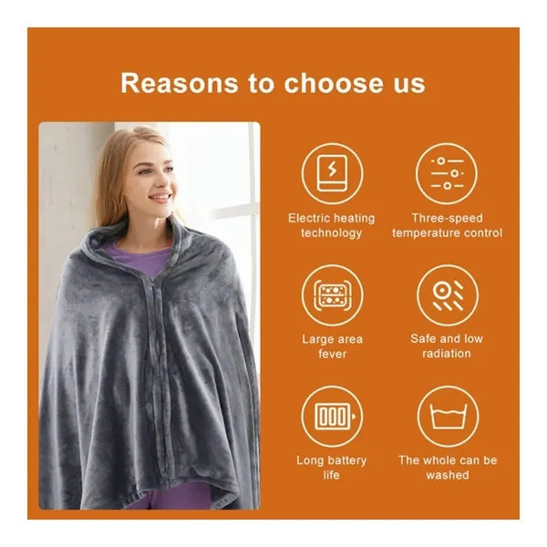 Wearable USB Heated Blanket Shawl