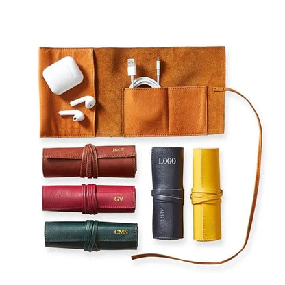 Custom Leather Organizer Cable Roll Bag