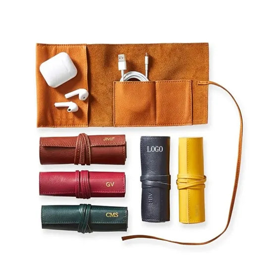 Custom Leather Organizer Cable Roll Bag