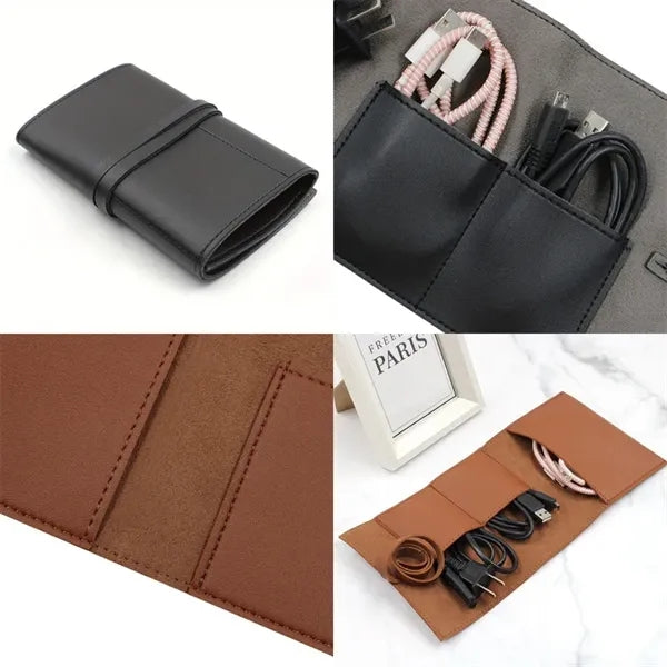 Custom Leather Organizer Cable Roll Bag