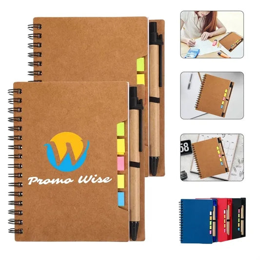 Customizable Kraft Paper Coil Notebook with Sticky Notes