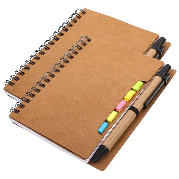 Customizable Kraft Paper Coil Notebook with Sticky Notes