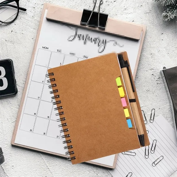 Customizable Kraft Paper Coil Notebook with Sticky Notes
