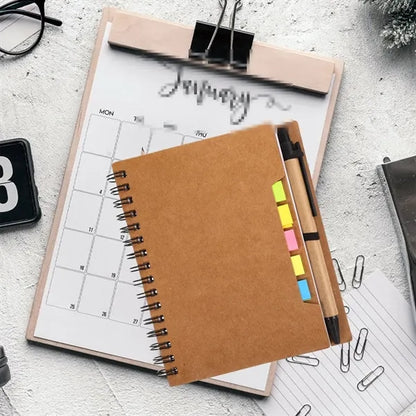 Customizable Kraft Paper Coil Notebook with Sticky Notes