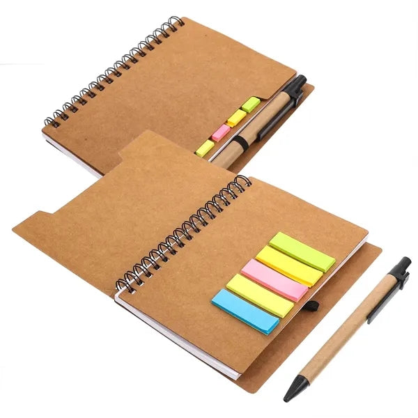 Customizable Kraft Paper Coil Notebook with Sticky Notes