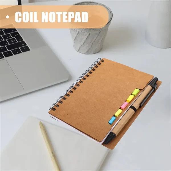 Customizable Kraft Paper Coil Notebook with Sticky Notes