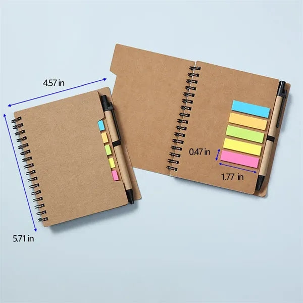 Customizable Kraft Paper Coil Notebook with Sticky Notes